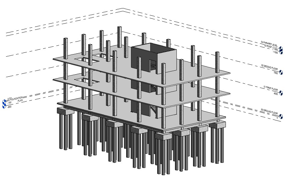 Image of Revit modelling exercise - structural model of office building